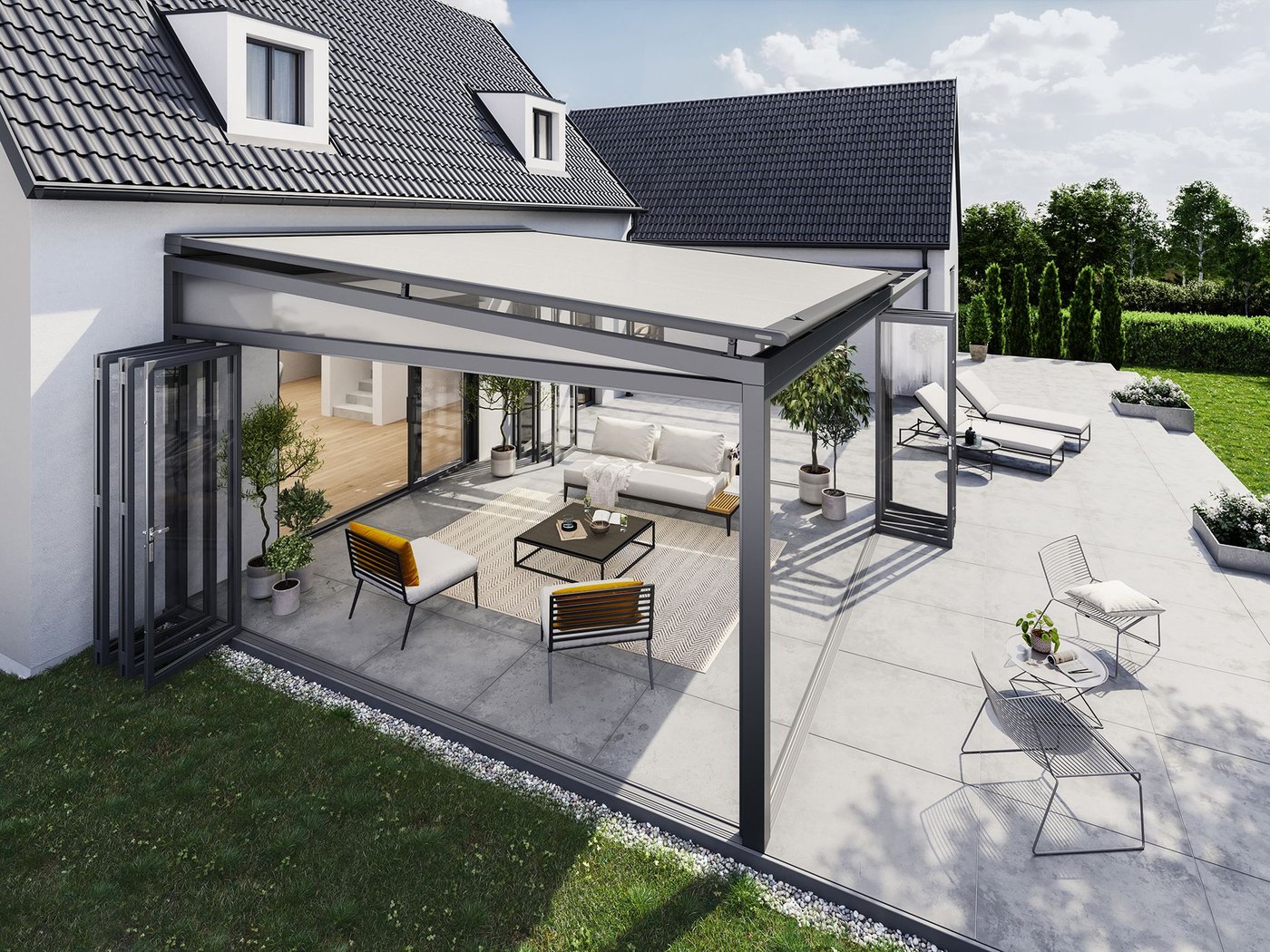 Markilux 7800 udvendig markise med beige dug og antracitfarvet ramme