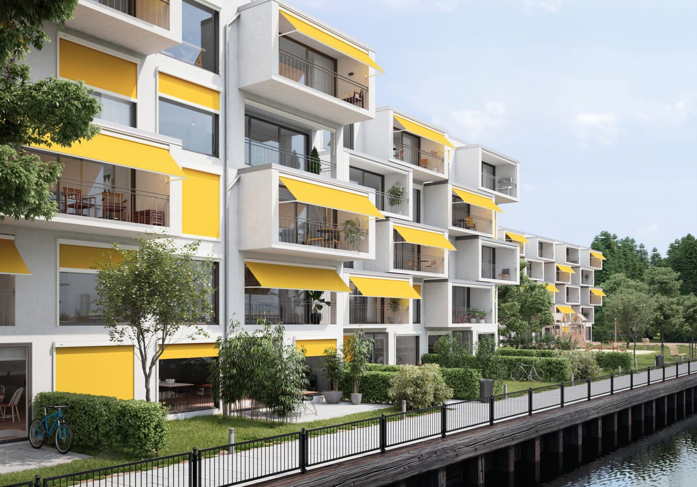 Markilux 730 faldarmsmarkiser over vinduer på en boligejendom